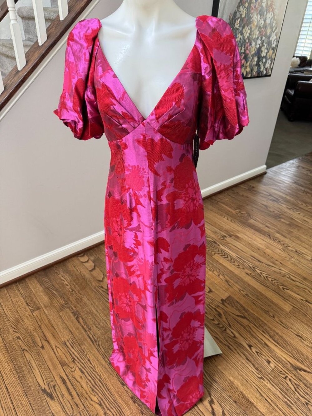 Aidan Mattox Pink and Red Floral Maxi Dress - Picture 1 of 4